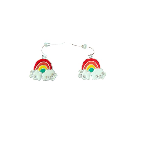 Rainbow In The Clouds Dangle Earrings • Metal 1” Drop Rhinestones New - Picture 1 of 3